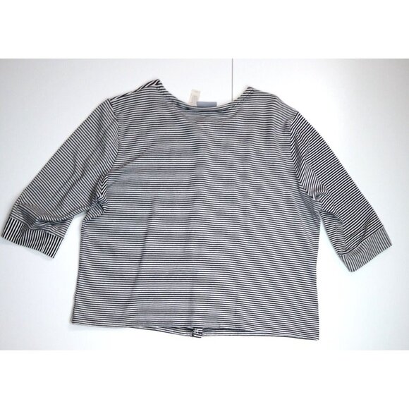 WOMEN'S BLACK & WHITE STRIPED 3/4 SLEEVE STRETCH KNIT CARDIGAN SWEATER - SIZE 2X - Picture 5 of 5